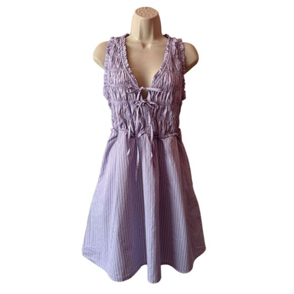 Old Navy Lavender White Striped Sleeveless Smocked Dress Size L - Picture 3 of 12